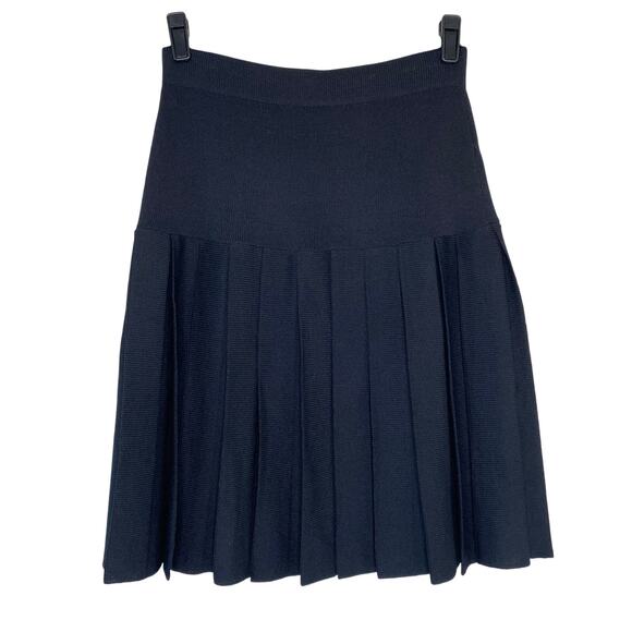 St. John Black Santana Knit Pleated Dark Academia Skirt 10 - Picture 1 of 9